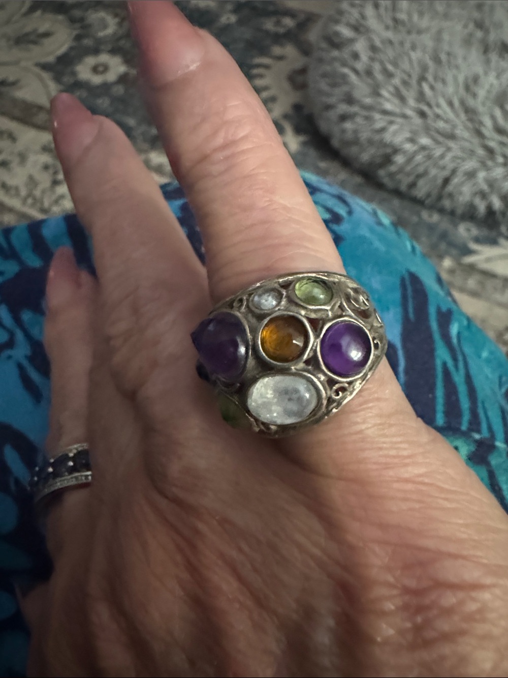 Multi-Gemstone Statement Ring in sterling silver.